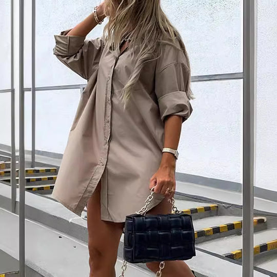 Damen chemisierter Oversized-Hemdblusenkleid R&B