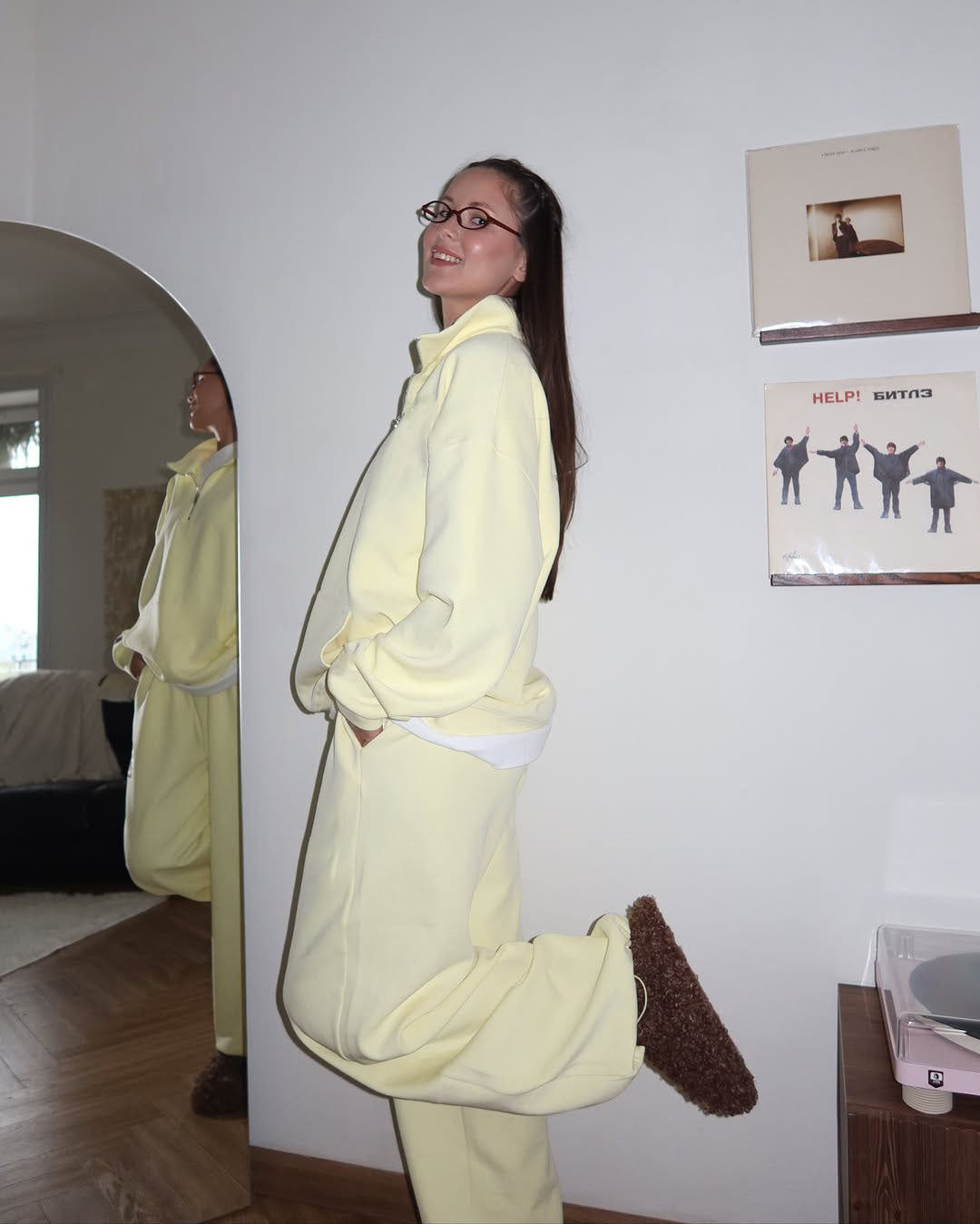Damen gemütliches Fleece-Loungewear-Set mit hochgezogenem Kragen und lockerer Passform R&B