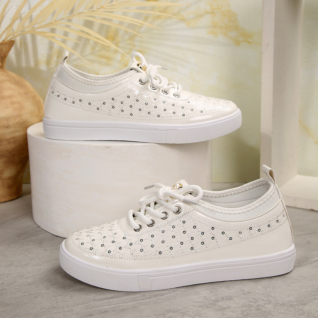 Damen modische Sneakers mit glitzernden Pailletten und präziser Schnürung R&B