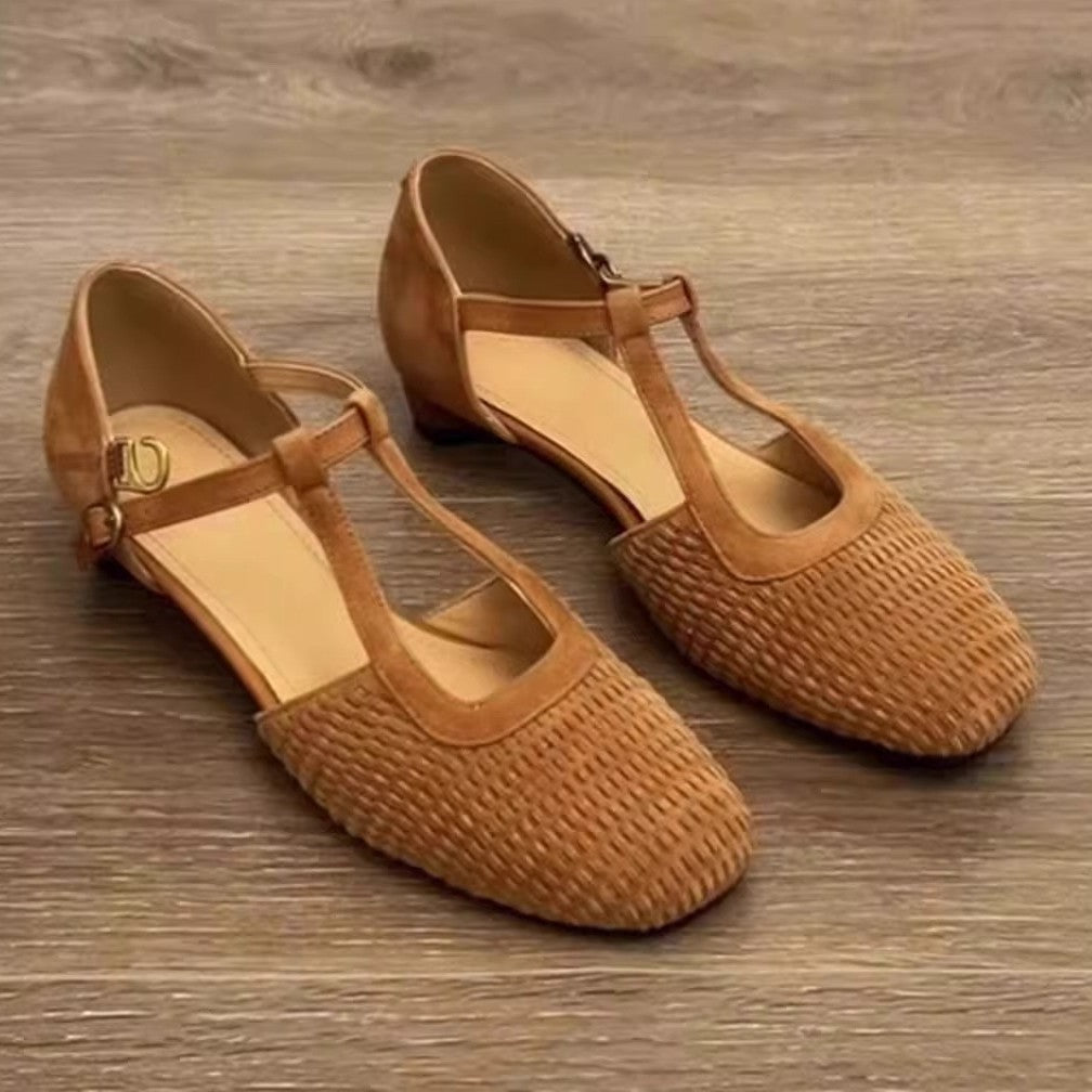 Damen Halbschuhe mit eleganter T-Strap und geflochtenem Design R&B