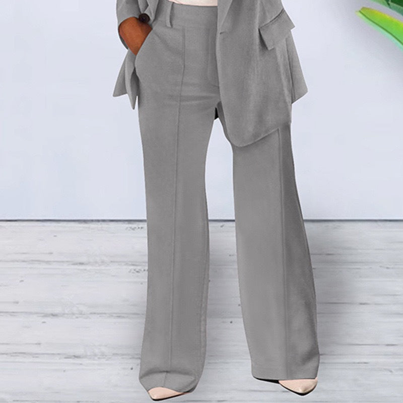 Damen elegantes und lockeres Blazerset mit weiten Hosen R&B