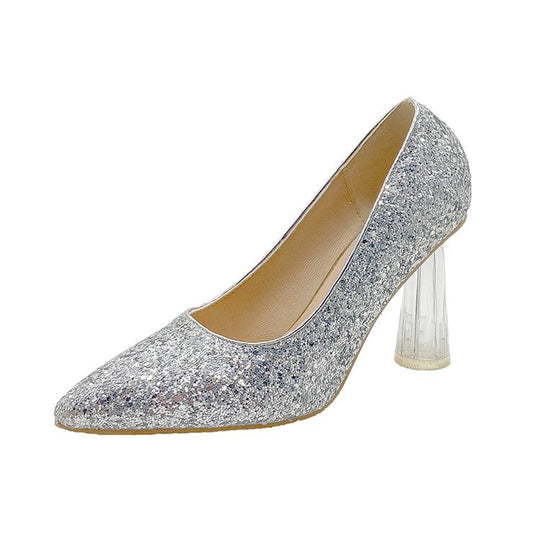 Damen Glitzernde High Heels mit transparentem Blockabsatz R&B
