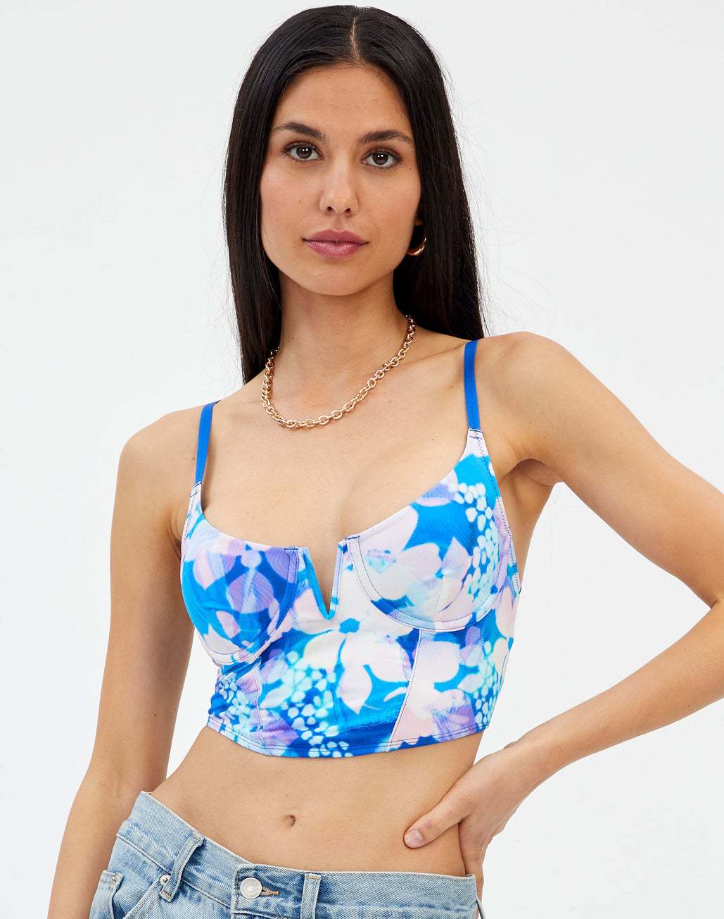 Damen Crop-BH mit floralem Design und V-Ausschnitt R&B
