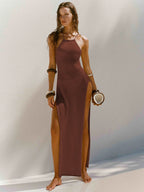 Damen elegantes Maxikleid mit hohen Seitenschlitzen R&B