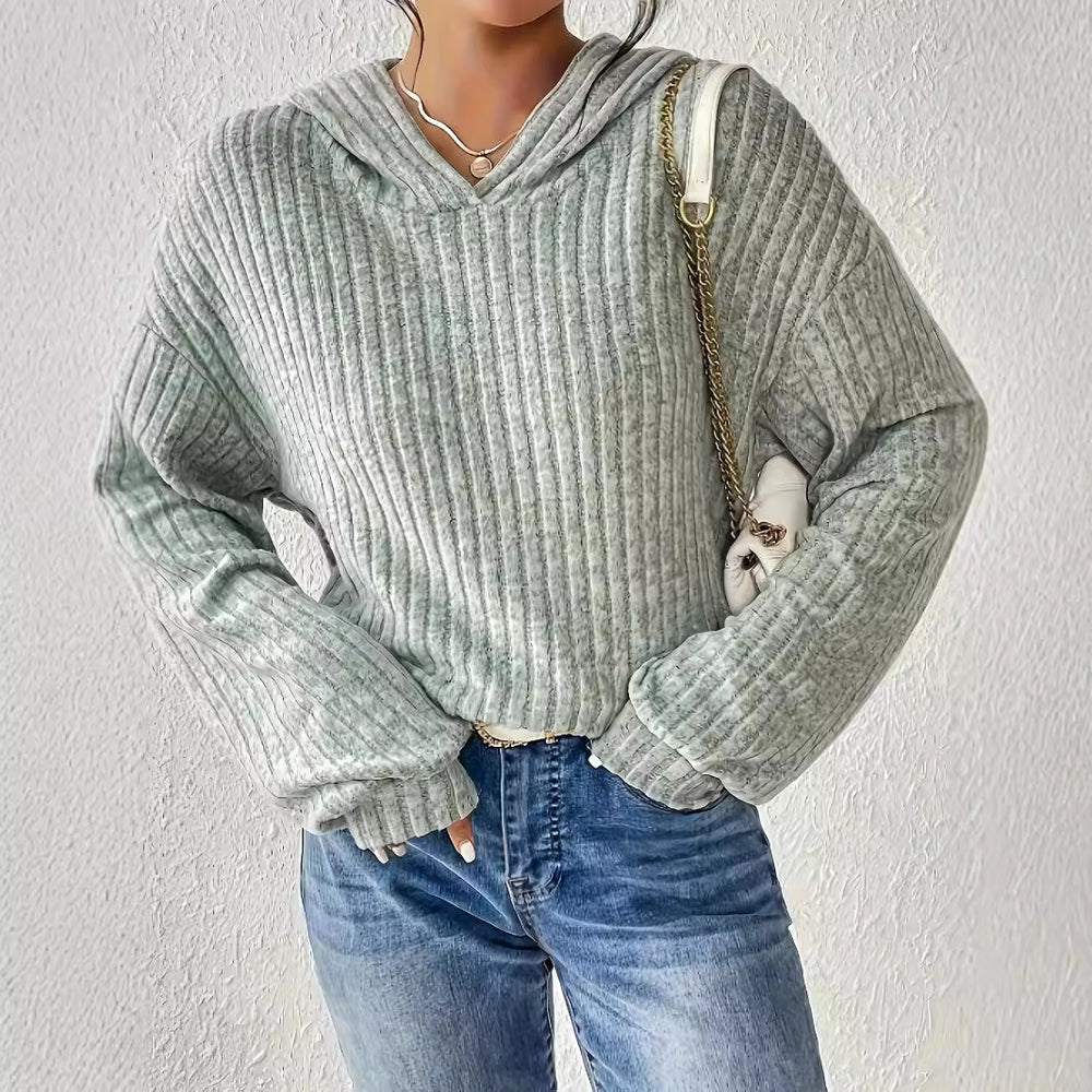Damen lässiger Kapuzenpullover mit strukturiertem Rippdesign und weiten Ärmeln R&B
