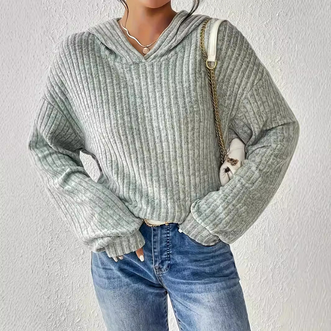 Damen lässiger Kapuzenpullover mit strukturiertem Rippdesign und weiten Ärmeln R&B