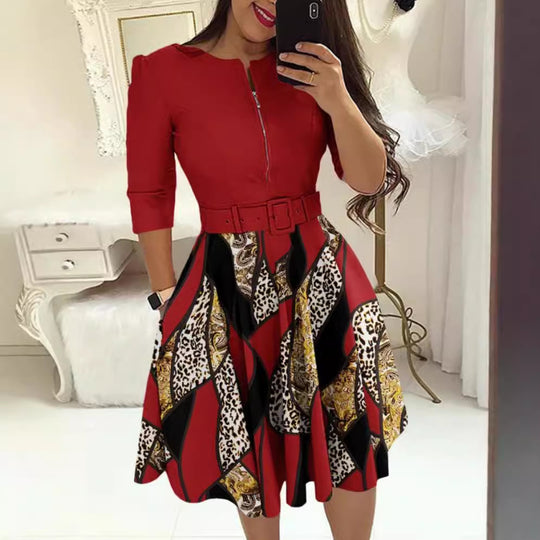 Damen Midikleid mit geometrischem Schnitt und tailliertem Gürtel R&B