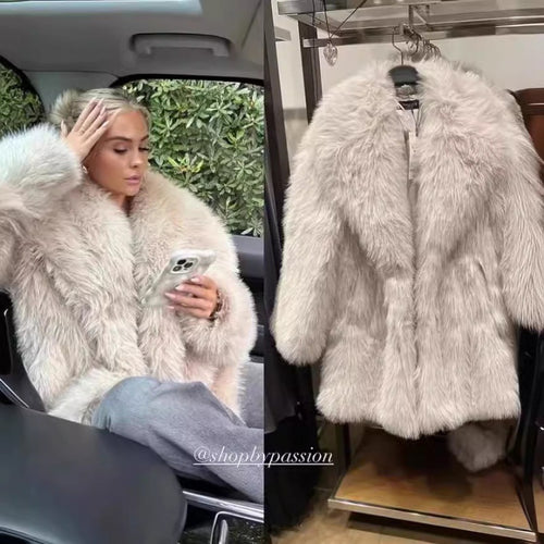 Damen Kuschelige Teddyjacke mit elegantem Revers und großzügigen Taschen R&B