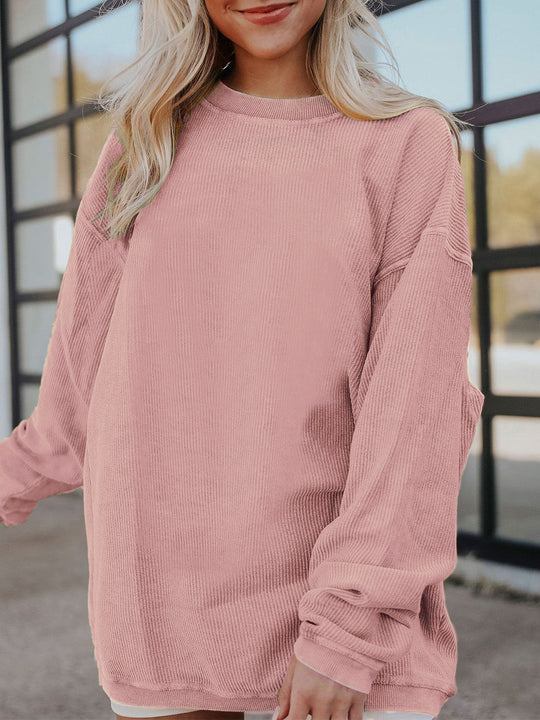 Damen Bequemer Oversized Pullover aus geripptem Material R&B