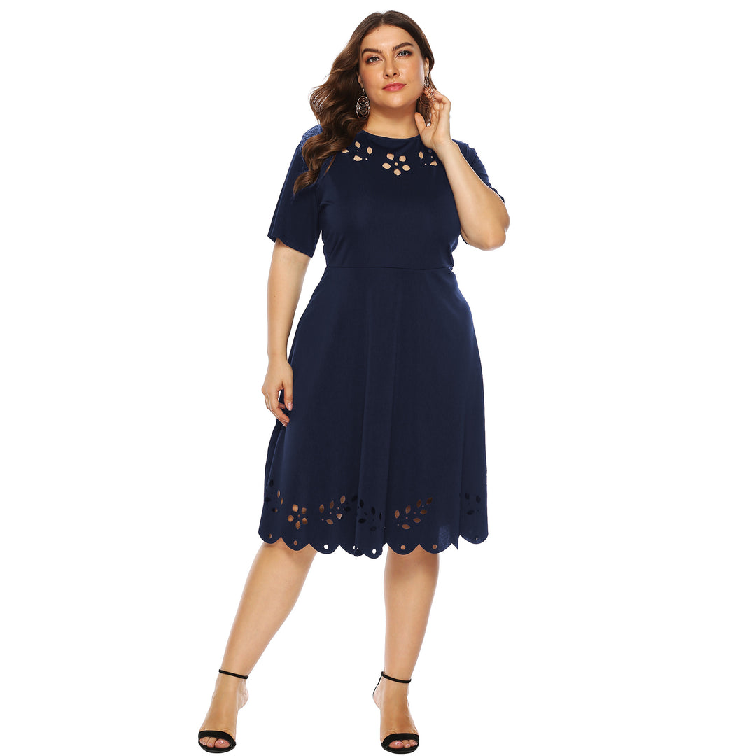 Damen elegantes Kleid mit durchbrochenem Kragen und wellenförmigem Saum R&B