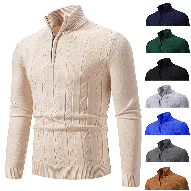 Herren modischer Stehkragenpullover mit strukturiertem Zipper und weichem Innenmaterial