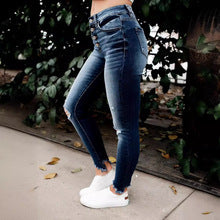 Damen Skinny Jeans mit hoher Taille und Destroyed-Details R&B