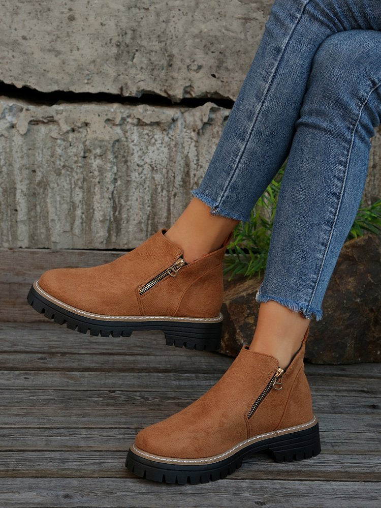 Damen Trendige Chelsea-Boots mit seitlichem Reißverschluss und rutschfester Sohle R&B