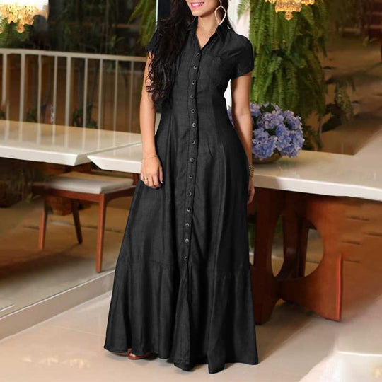 Damen Maxikleid mit Knopfleiste und schwingendem Saum R&B