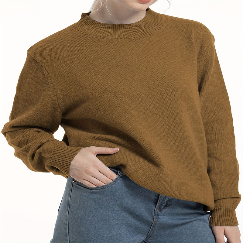 Damen lässiger Pullover mit strukturiertem Rundhalsausschnitt und überschnittenen Schultern R&B