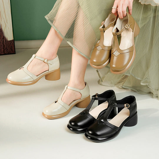 Damen Ballerinas mit verstellbarem Riemen und komfortablem Blockabsatz R&B