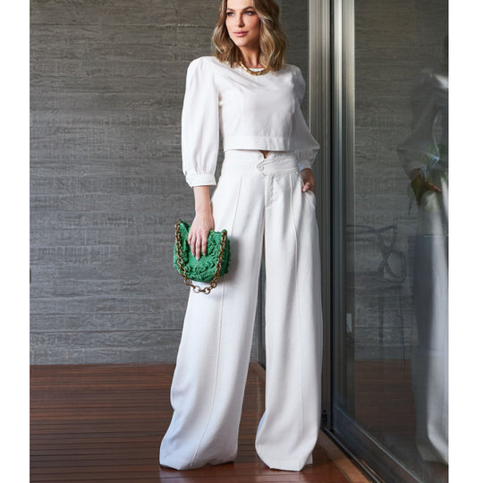 Damen Elegantes zweigeteiltes Set mit cropped Bluse und weiten Hosen R&B