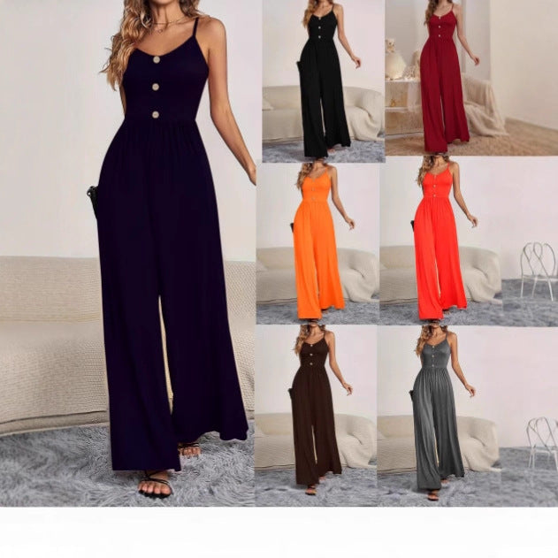 Damen Jumpsuit mit knöpfbarem Oberteil und weitem Bein R&B