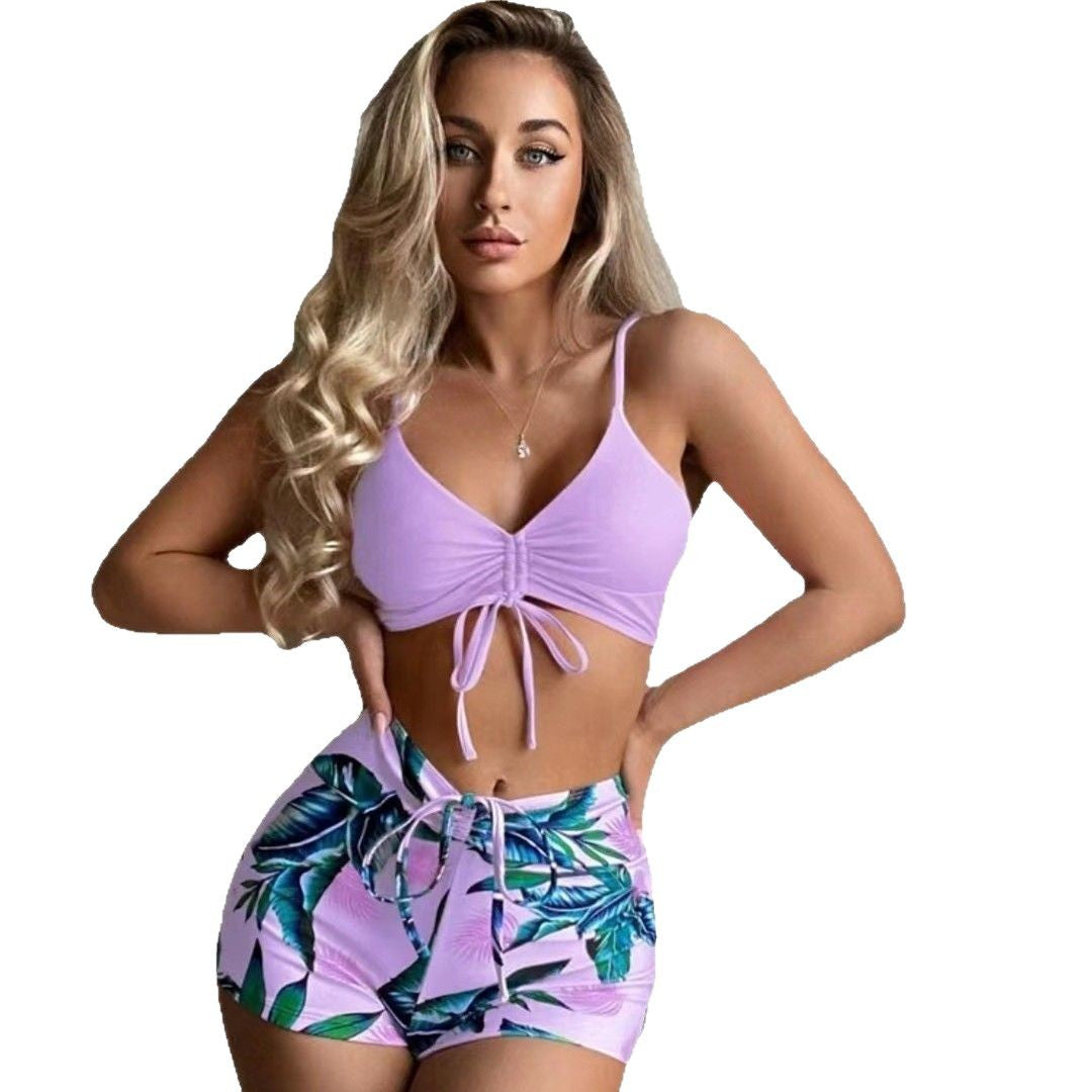 Damen Zweiteiliger Badeanzug mit hohem Bund und gerafftem Crop-Top R&B