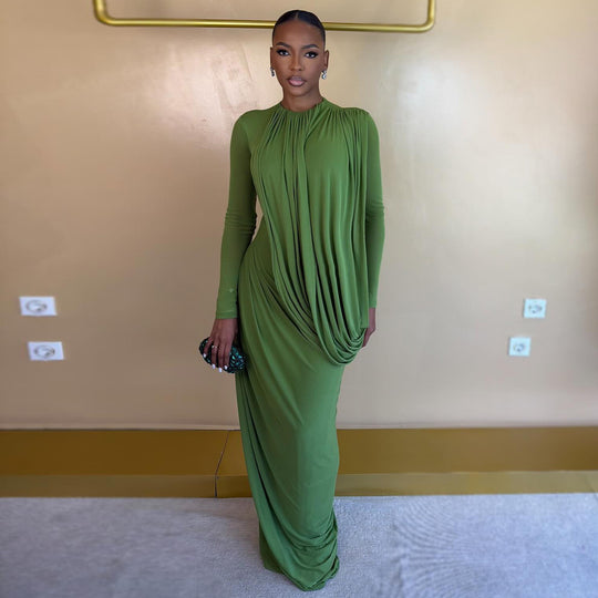 Damen Maxikleid mit innovativem Drapé und figurbetontem Schnitt R&B