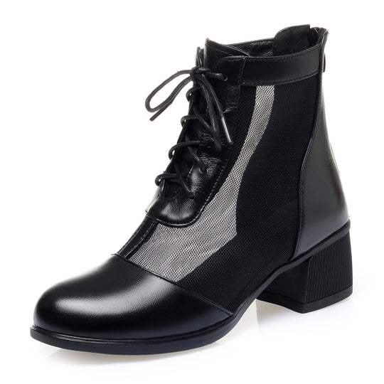 Damen Elegante Schnürstiefeletten mit atmungsaktiver Netzstruktur und komfortablem Blockabsatz R&B