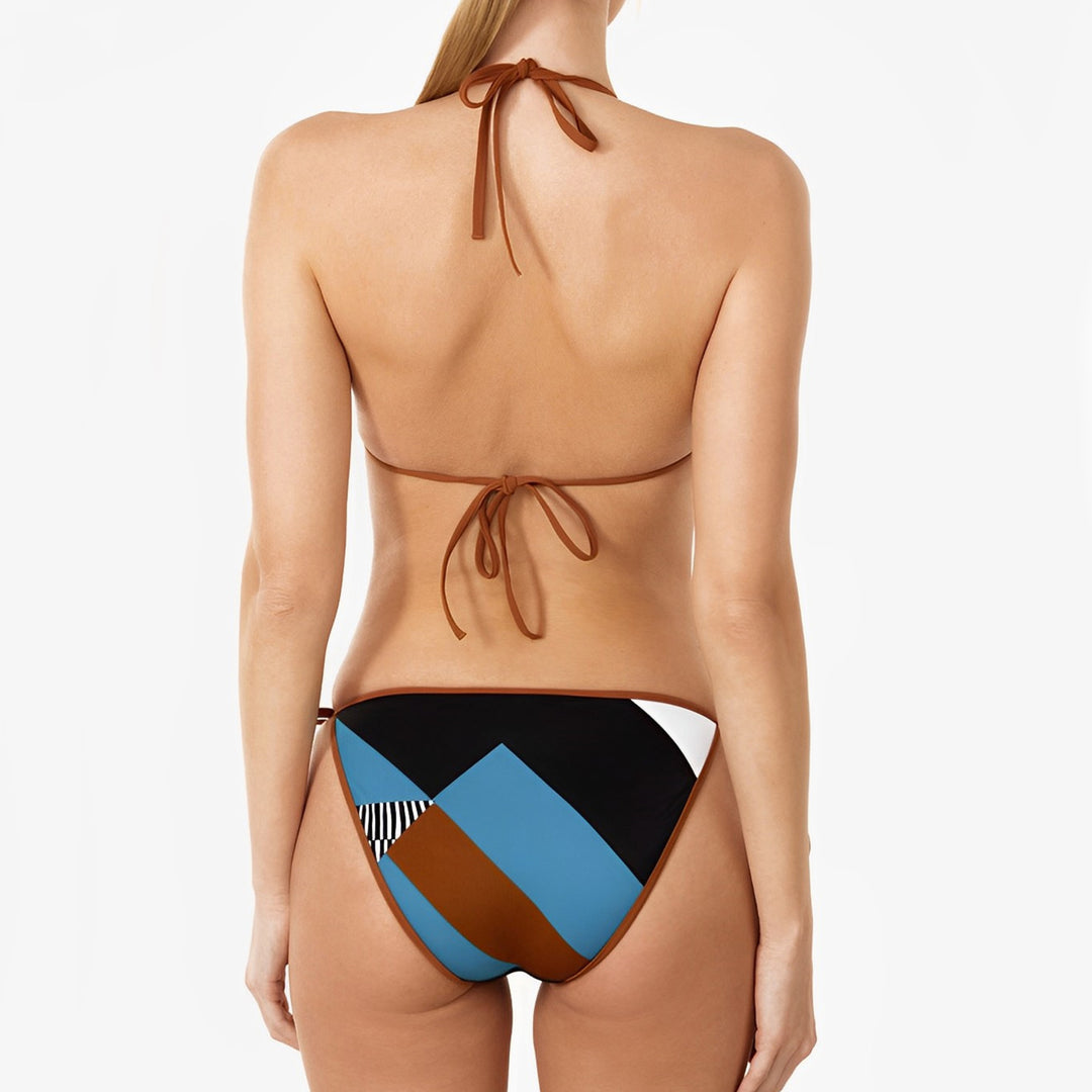 Damen Triangel-Bikini mit modernem Grafikdesign und verstellbaren Schnüren R&B