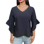 Damen Elegante Bluse mit Rüschendetails und tiefem V-Ausschnitt R&B