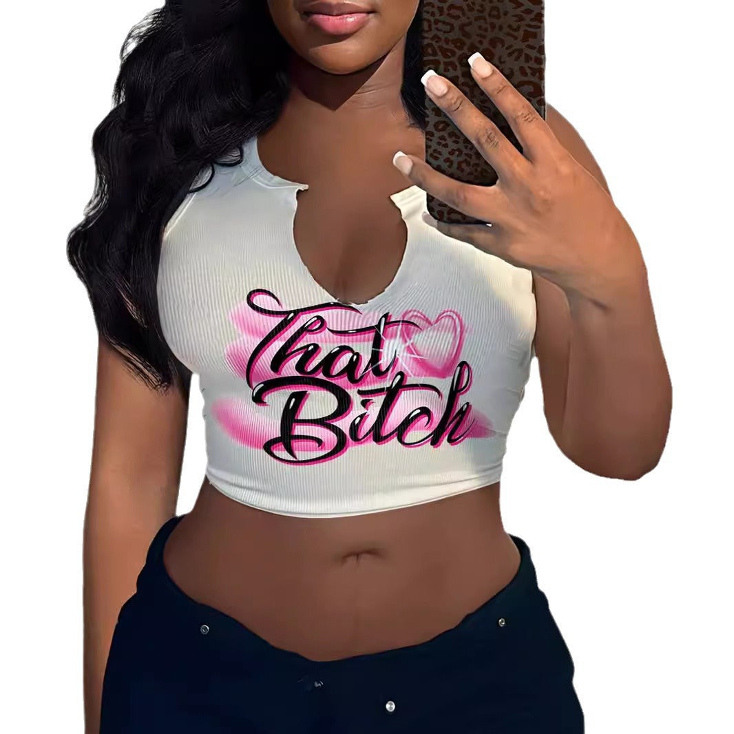 Damen Crop-Top mit auffälligem Schriftzug und lockerer Passform R&B