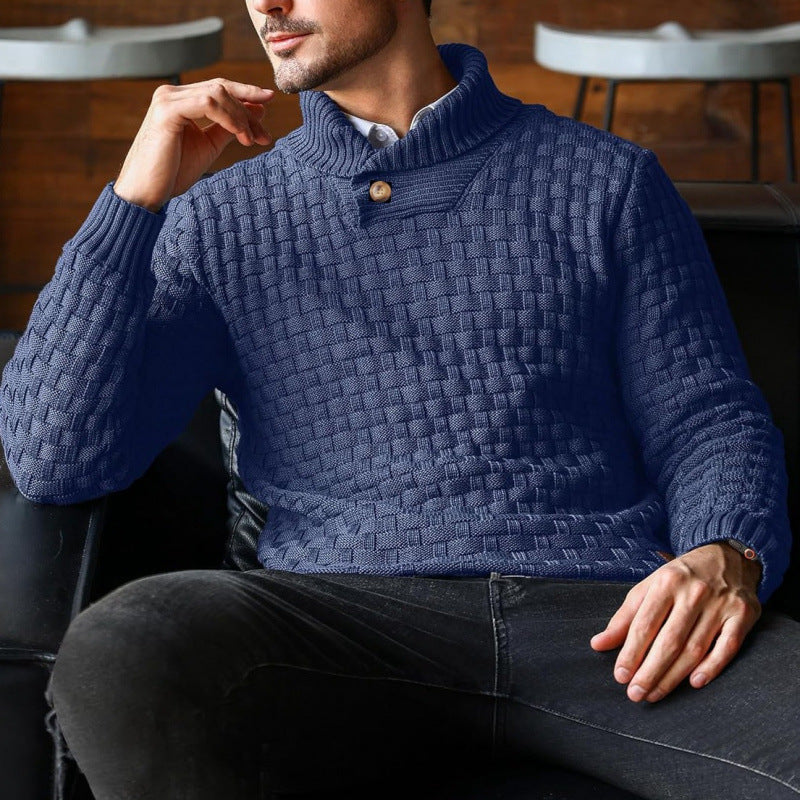 Herren Strickpullover mit Strukturiertem Muster und Modernem Stehkragen R&B