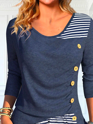 Damen Langarmshirt mit Knopfdetails und gestreiftem Saum R&B