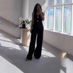 Damen elegantes Hosenanzug-Set mit tailliertem Blazer und weit geschnittenen Hosen R&B