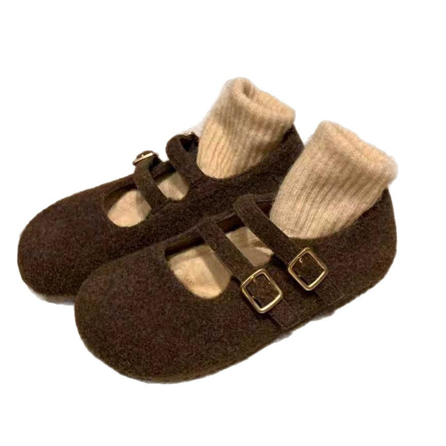 Damen Filzhausschuhe mit verstellbarem Riemen und komfortablem Fußbett R&B