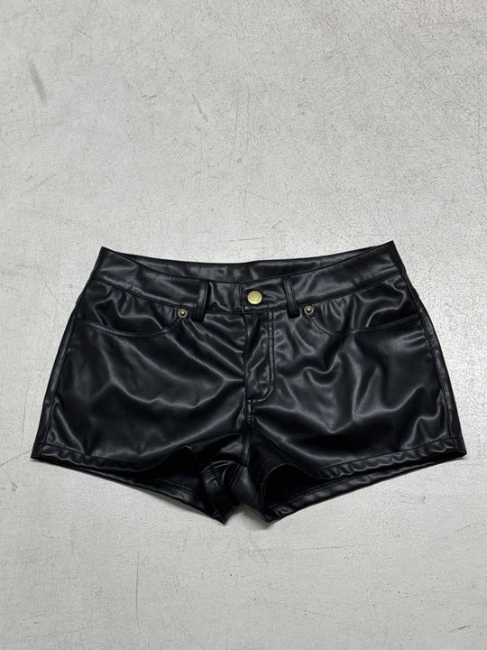 Damen Kunstleder Shorts mit hohem Bund und dekorativen Taschen R&B