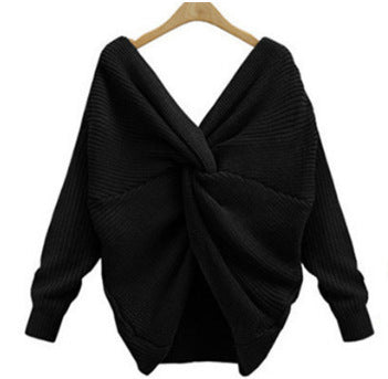 Damen Strickpullover mit einzigartigem Rückendesign und tiefem V-Ausschnitt R&B