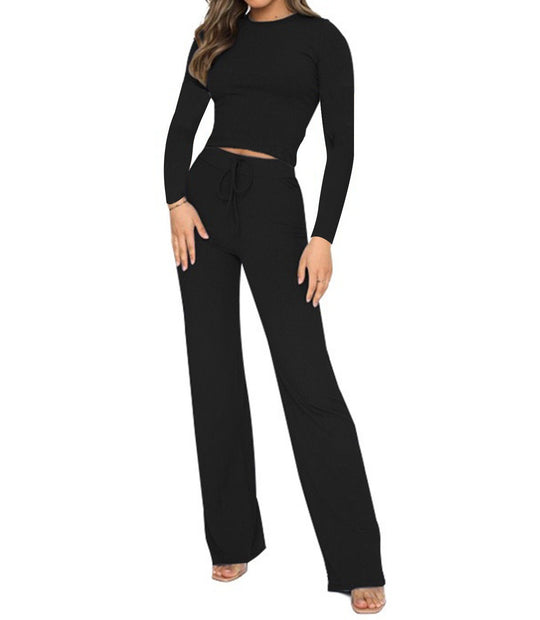 Damen Elegantes Kombination-Outfit aus langärmligem Oberteil und weit geschnittener Hose R&B