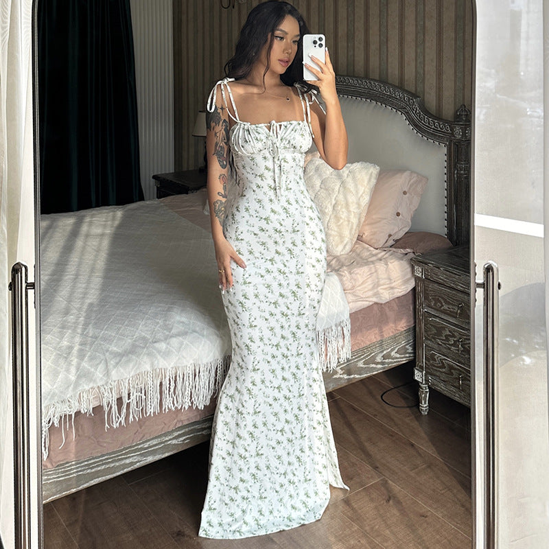 Damen Bodenlanges Kleid mit floralem Muster und verstellbaren Trägern R&B