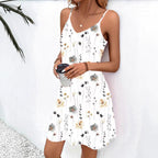 Damen lässiges Blumenkleid mit Spaghettiträgern und voluminösem Schnitt R&B