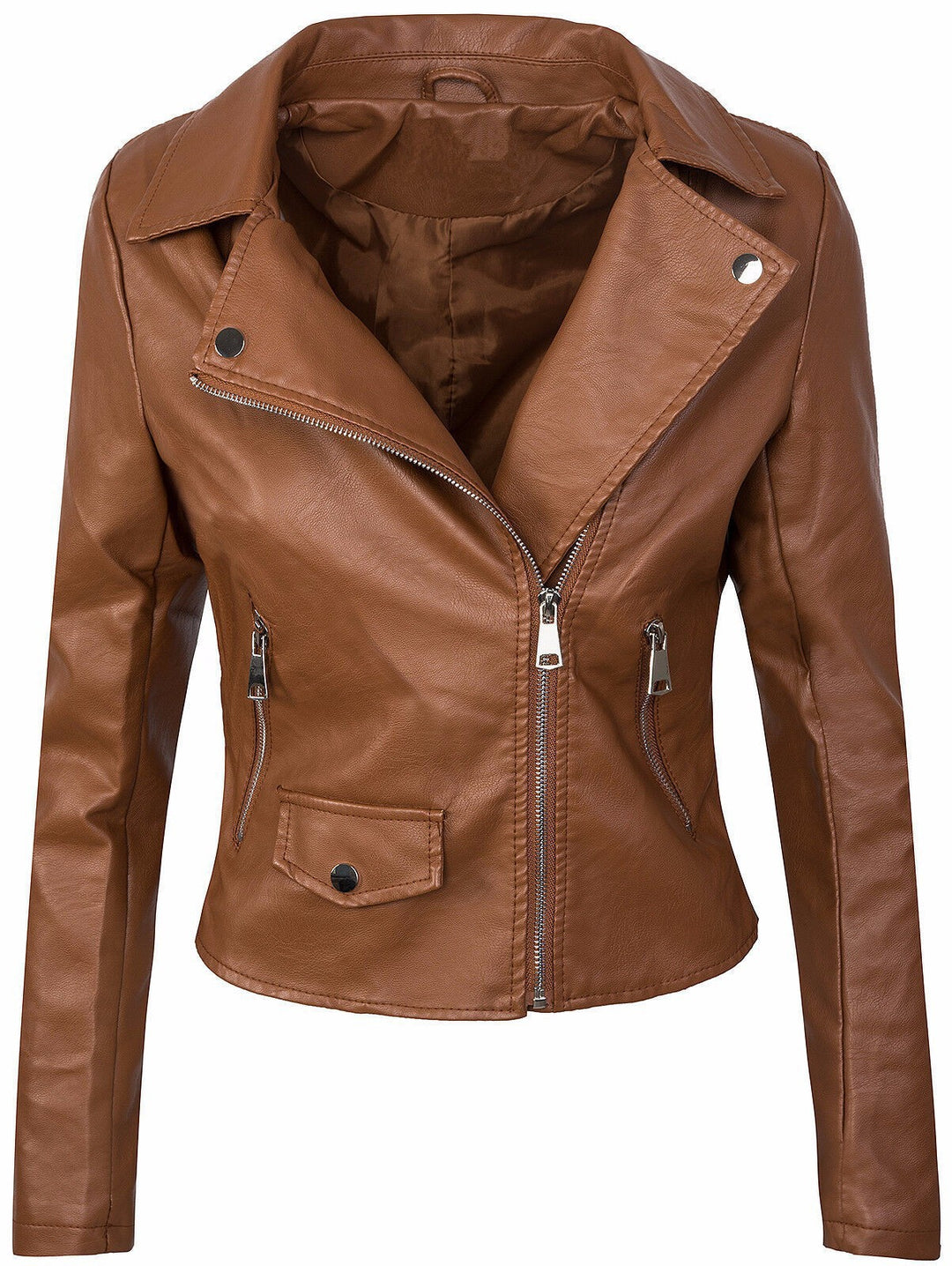 Damen Kunstleder Bikerjacke mit asymmetrischem Reißverschluss