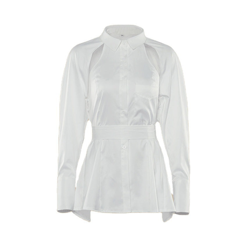 Damen Trendige Hemdbluse mit Cut-Out-Details und Taillengürtel R&B