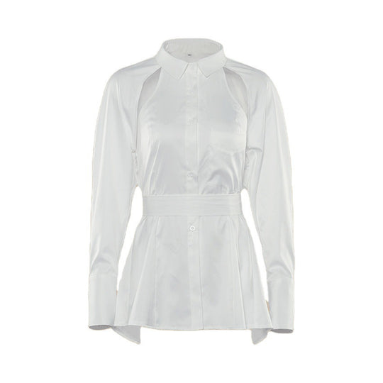 Damen Trendige Hemdbluse mit Cut-Out-Details und Taillengürtel R&B
