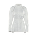 Damen Stylish Off-Shoulder Bluse mit Puffärmeln und Taillengürtel R&B