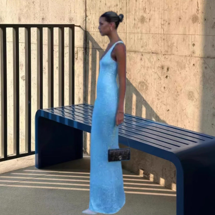 Damen nan Säulenmaxikleid mit schlankem körpernahem Schnitt und schmalen Trägern R&B