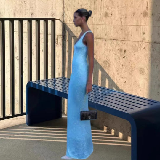 Damen nan Säulenmaxikleid mit schlankem körpernahem Schnitt und schmalen Trägern R&B