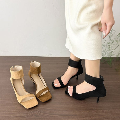 Damen elegante High Heel Sandalen mit breitem Fesselriemen R&B