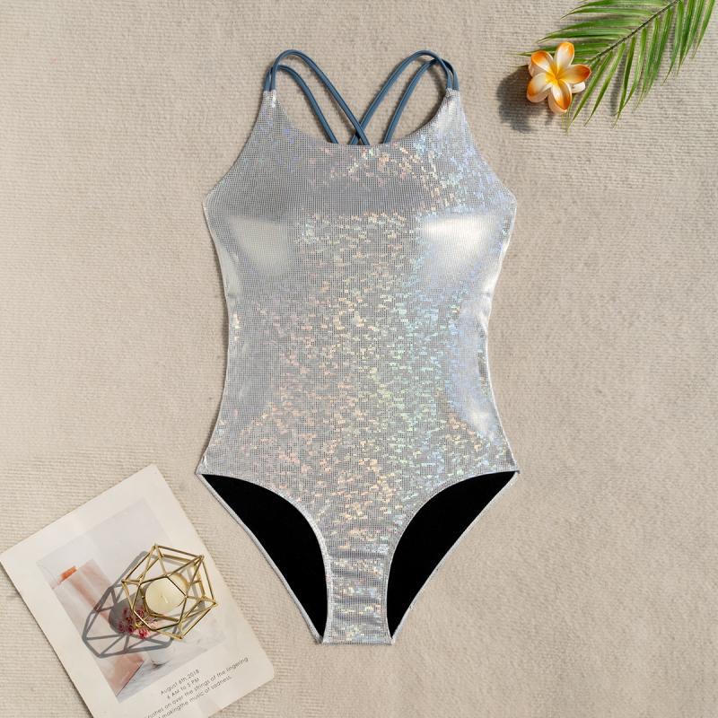 Damen Badeanzug mit schimmerndem Design und verstellbaren Trägern R&B
