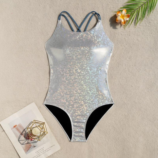 Damen Badeanzug mit schimmerndem Design und verstellbaren Trägern R&B