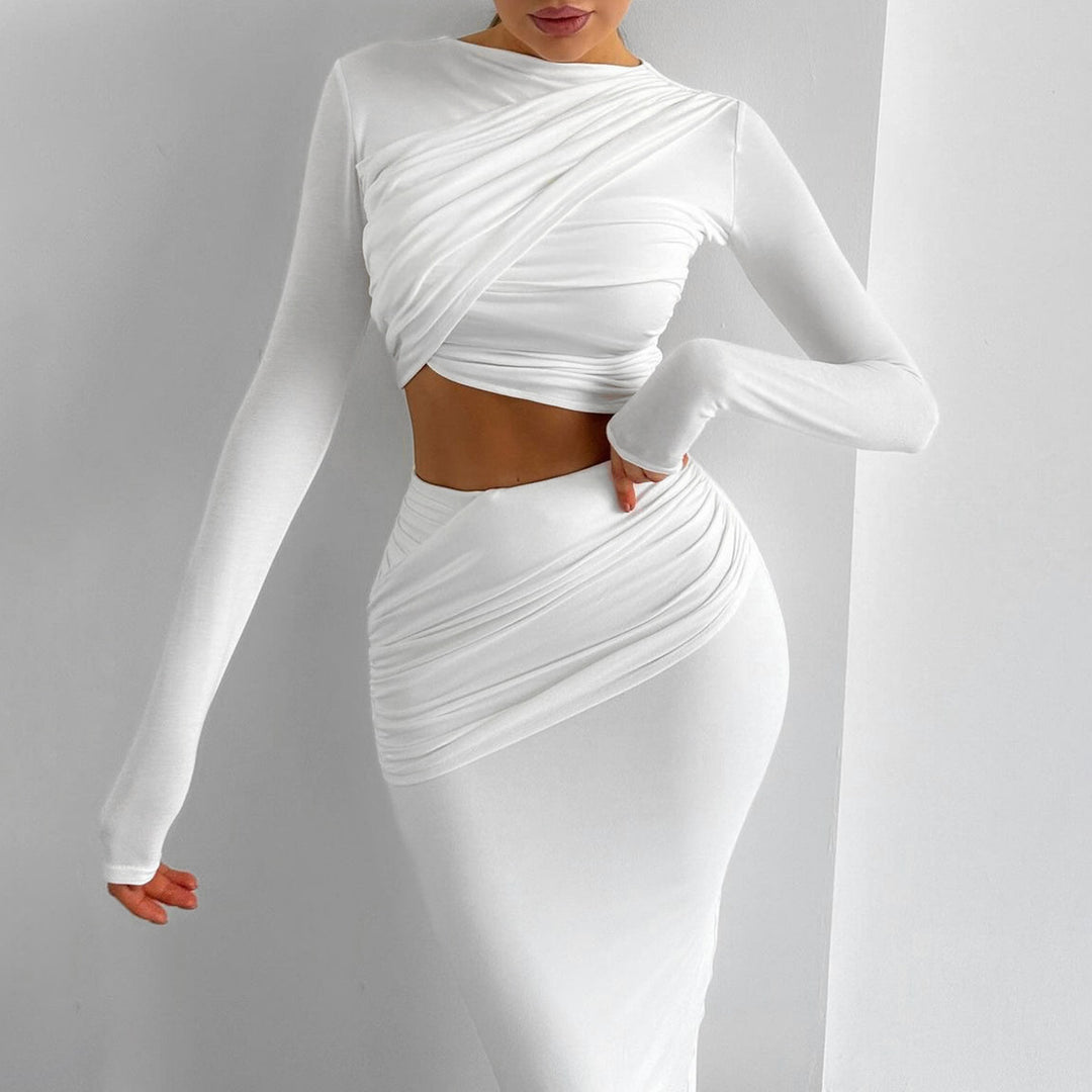 Damen Elegantes Wickelkleid mit langen Ärmeln und figurbetontem Schnitt R&B