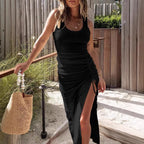 Damen schickes Wickelkleid mit raffiniertem Rippendesign und seitlichem Schlitz R&B