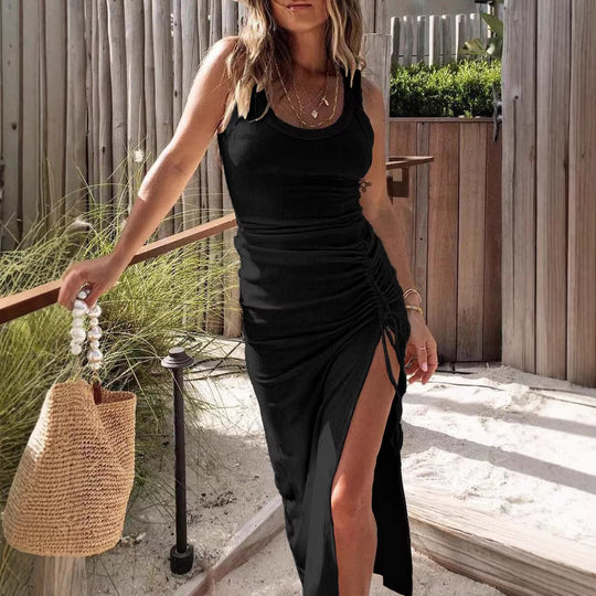 Damen schickes Wickelkleid mit raffiniertem Rippendesign und seitlichem Schlitz R&B
