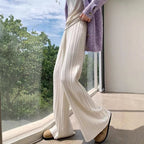 Damen weite Hosen mit vertikalem Streifendesign und elastischem Bund R&B